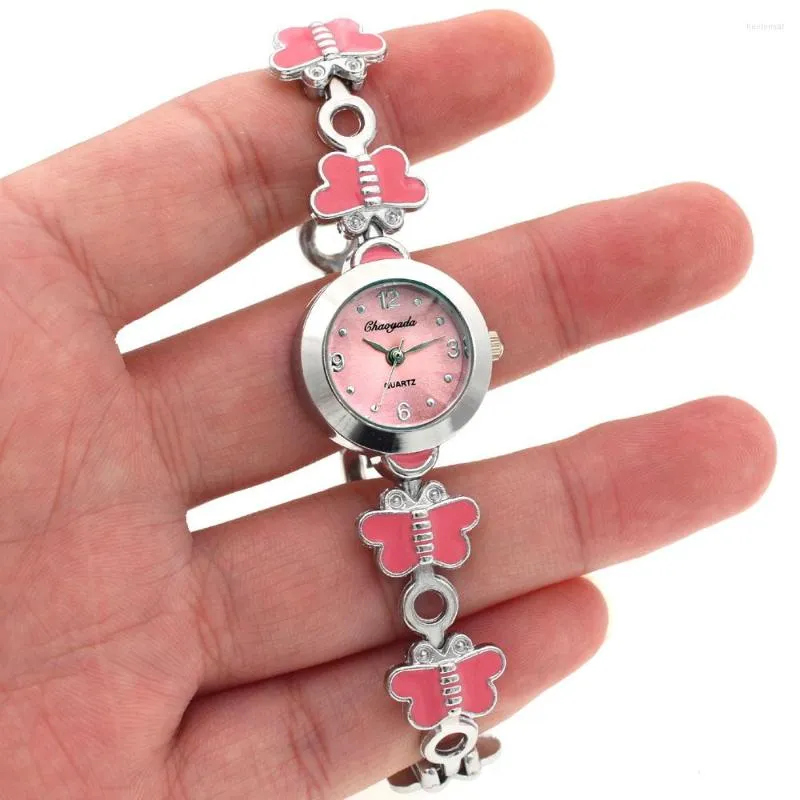 Начатые часы прибыли модные роскошные женщины бренд бренд кварцевые дамы повседневные розовые бабочки для девушек часы o12