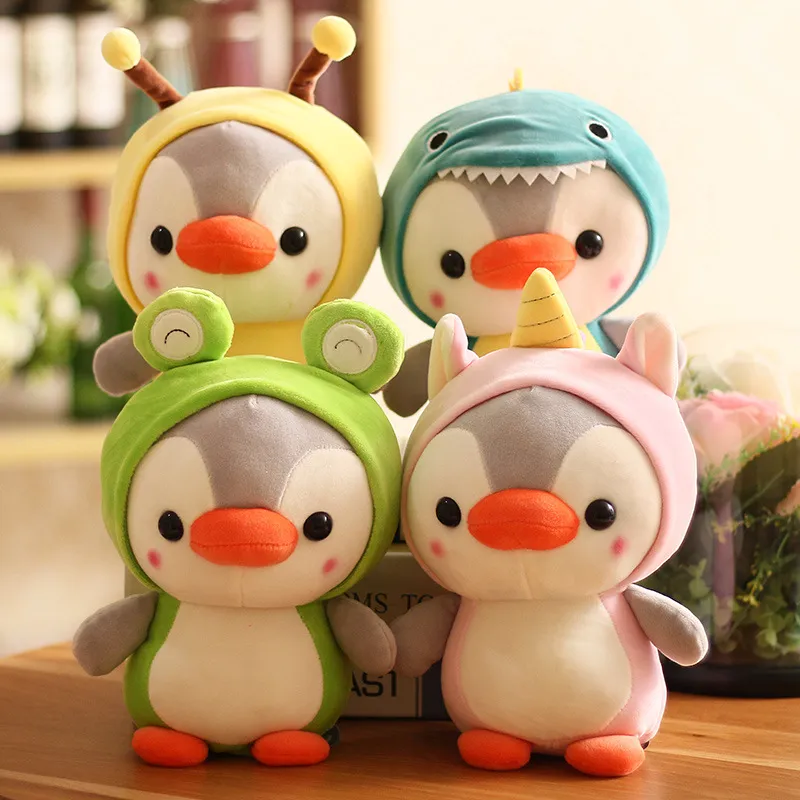 Kawaii peluche jouet pingouin se tourner vers dinosaure grenouille licorne abeille peluche poupée dessin animé Animal anniversaire cadeau de noël pour enfants enfants