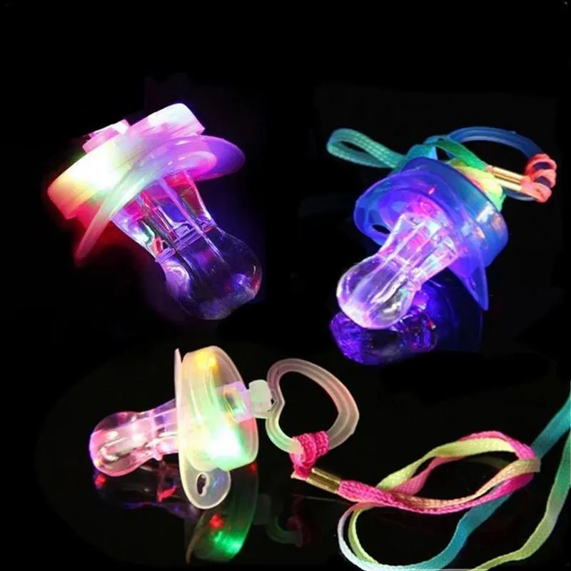 Other Toys 12Pcs LED Flashing Pacifier Whistle Light Up With Lanyard Necklace Glow In The Dark Fun Party FavorsFor Kids Adults 230705