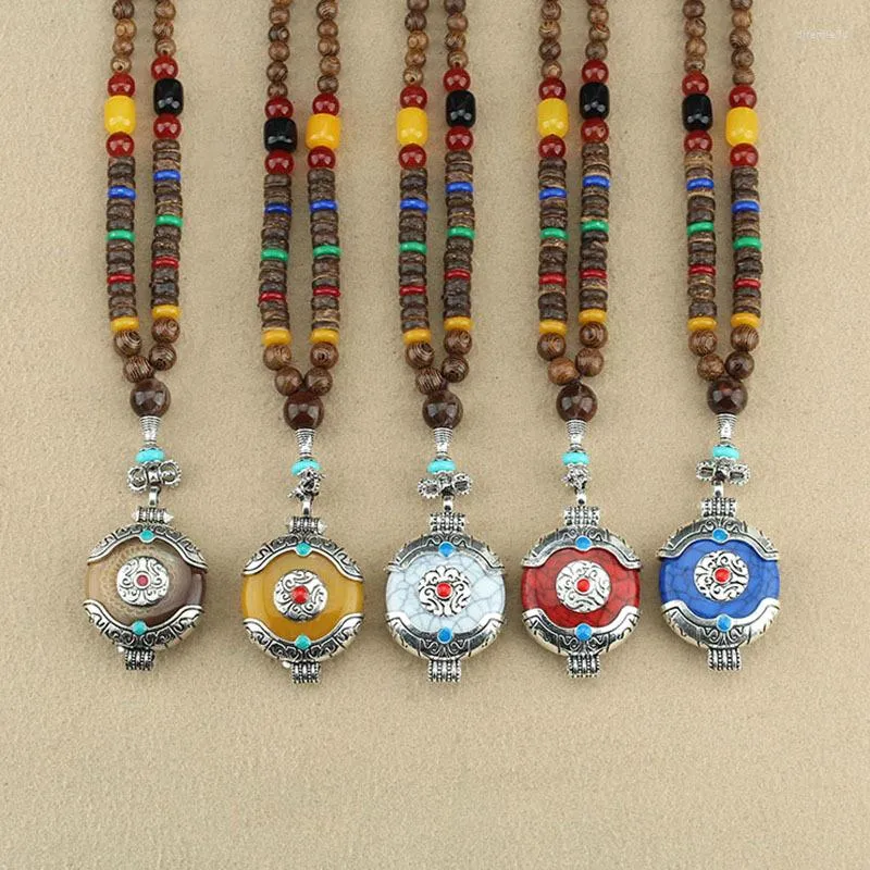 Pendant Necklaces Handmade Ethnic Necklace Bohemian Nepal Mala Buddhist Wood Beads Tibetan Pinganfu Long Statement Women
