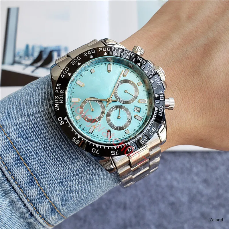 Luxury Mens Watch 42mm Altın Kuvars Zamanlayıcı İşlev Tasarımcısı İzle Montre De Luxe Erkekler İçin Saatler Caijiamin Dhgate Yüksek Kaliteli Bilek Kafaları 007 Gündüz Rolj Saati