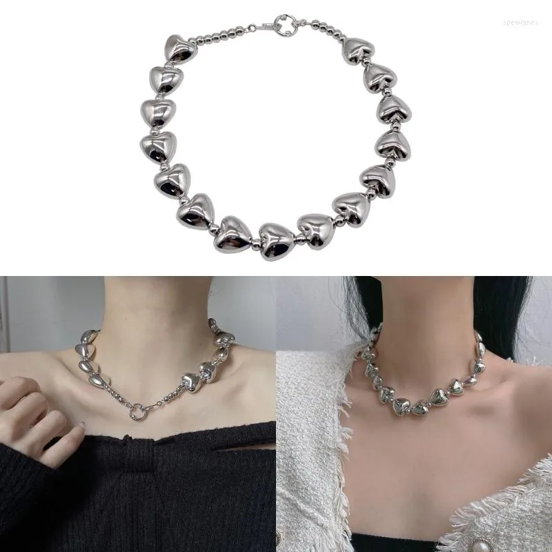 Hanger Kettingen E0BE Y2k Gothic Hart Voor Vrouwen Metalen Luxe Geometrische Sieraden Gift Meisjes Vintage Punk Stijl Chokers Ketting