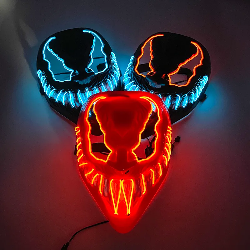 Maski imprezowe projekt Luminous Led Neon Cosplay Venom maska filmowa Halloween Horror świecące Masquerade karnawałowy kostium dekoracyjny rekwizyt 230705