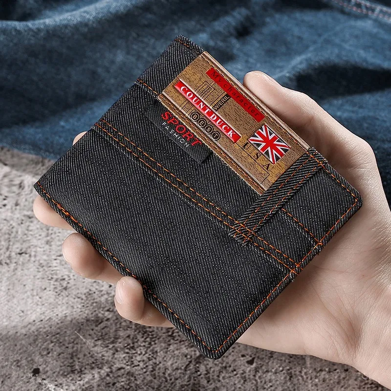 New Men's Wallet Quality Short Purses Denim cloth Men Business Wallet Card Holder Man Zipper Purse Coin Bag Portefeuille Homme