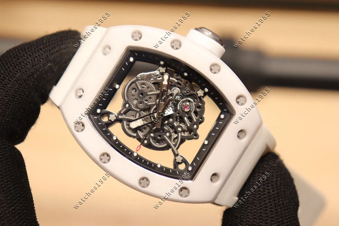 reloj de pulsera Mecánico Tonneau esqueleto ahuecado todo el color de cerámica blanca Multifuncional Rm11 Automático Relojes de lujo para hombre