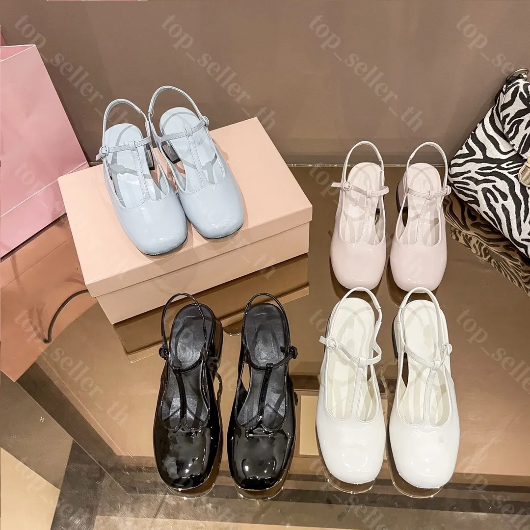 Lackleder Slingback Pumps Designer Sandale Damen Sommer Med Heels Slides T-Tied Mary Jane Slide mit Box
