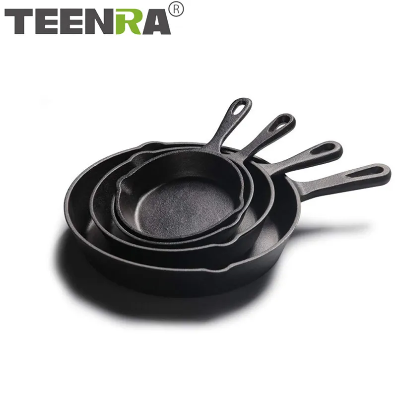 Pans TEENRA Cast Iron Frying Pan Nonstick Skillet Kitchen Pot Breakfast Omelette Pancake Household Cooking Cookware 2305706