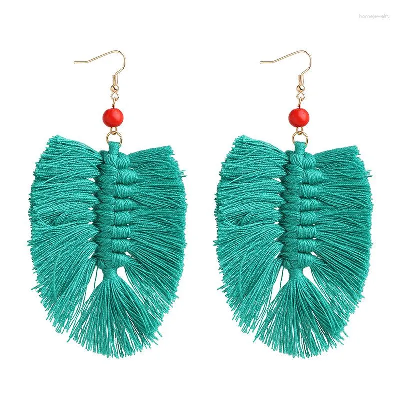 Dangle Earrings Women Cotton Drop Boho Fashion Pandient Metal Beaded Colorful Brincos Boucle D'Oreille Femme Big Leaves Jewelry