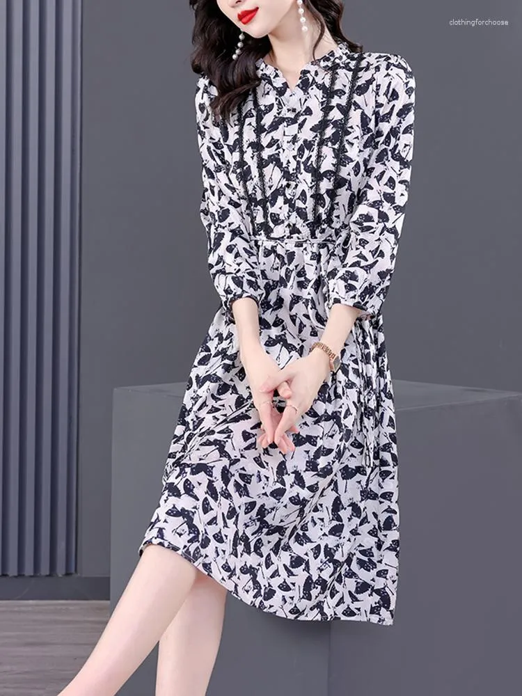 Vestidos casuales de manga larga Mini vestido de mujer elegante primavera otoño 2023 moda chifón Playa túnicas florales Midi noche de graduación