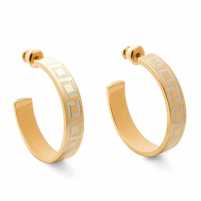 Half ring square fitting with gold and silver light design, unique earrings, large size, easy to match with women