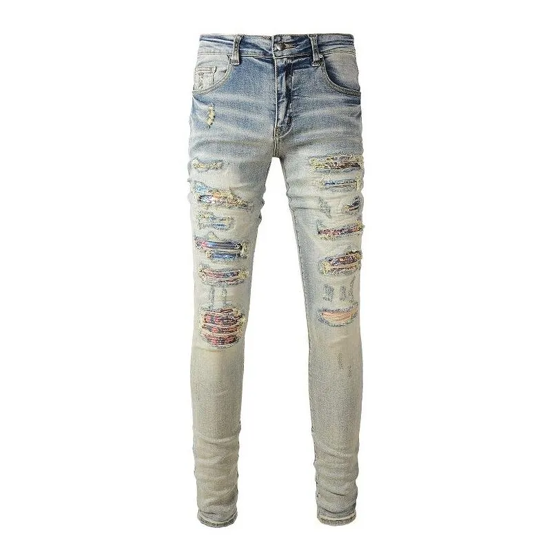 Jeansy męskie 20Ss Męskie Designer Died Ripped Biker Slim Fit Motocykl Denim Dla mężczyzn Moda Jean Mans Pour Hommes 876 Drop Delivery A Dhrrk