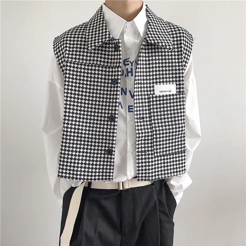 Men's Vests Spring and Autumn Senior Retro Houndstooth Short Vest for Men Coat England Design Sleeveless Korean Fashion Waistcoat 230705