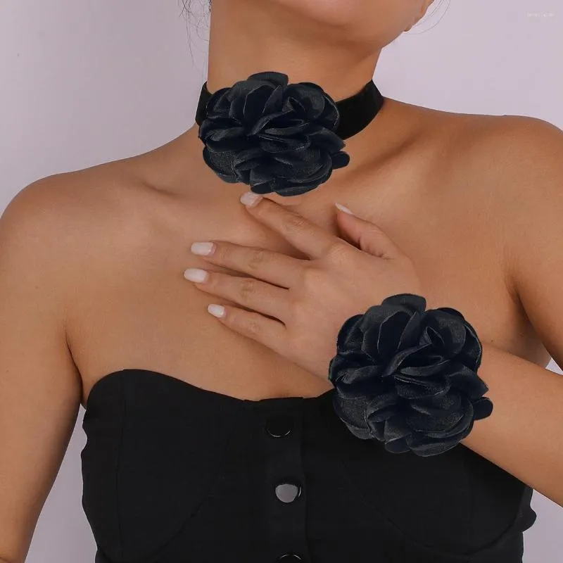 Choker Gothic Wide Cloth With Large Flower Short Necklace For Women Trendy Big Collar 2023 Fashion Jewelry On Neck Accessories