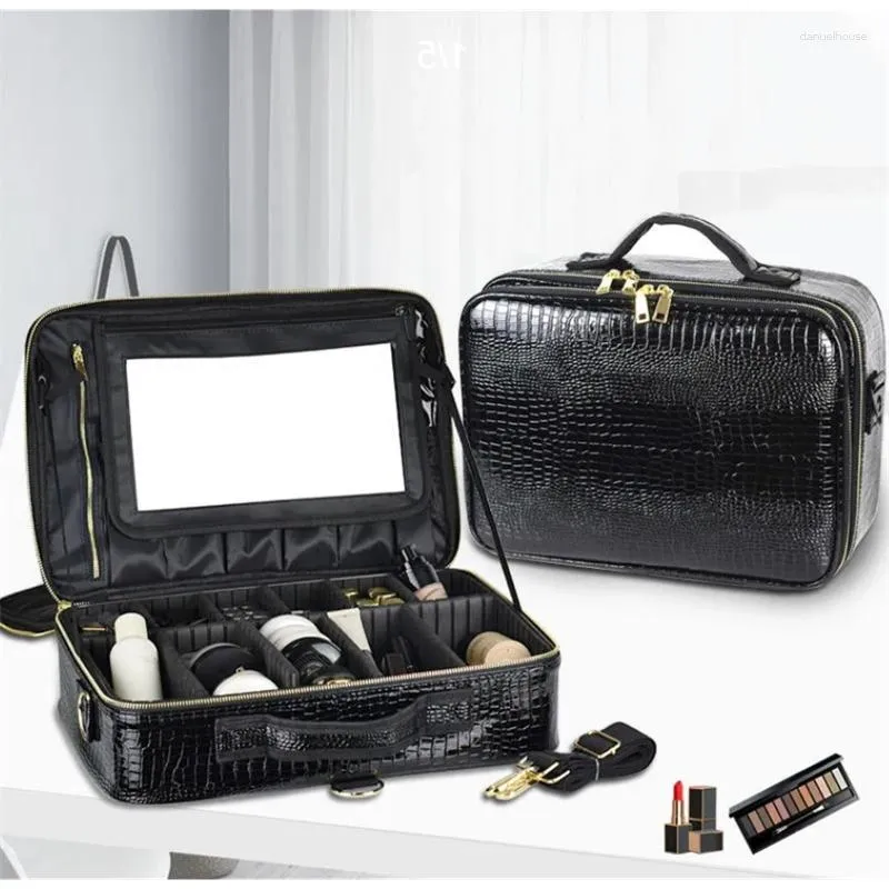 Sacs à cosmétiques femmes valise en cuir PU 3 couches sac professionnel maquillage tatouage Portable organisateur de voyage