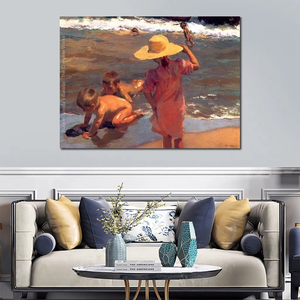 Hochwertige Leinwandkunst, Joaquin Sorolla Y Bastida, Gemälde „Die jungen Amphibien“, schöner Strand, Kunstwerk, Wanddekoration für Familienzimmer