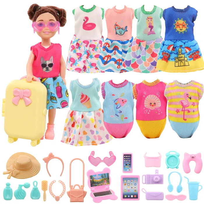 DHgate Barwa Travel Set for Chelsea Dolls 27 Piece Suitcase Set with Accessories Toys Gifts