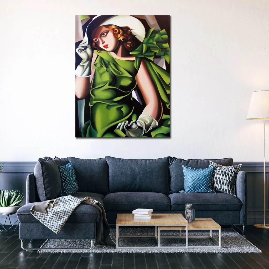 El yapımı kız yeşil ile eldiven ile tamara de lempicka boya tuval sanat modern portre sanat eserleri yatak odası dekor