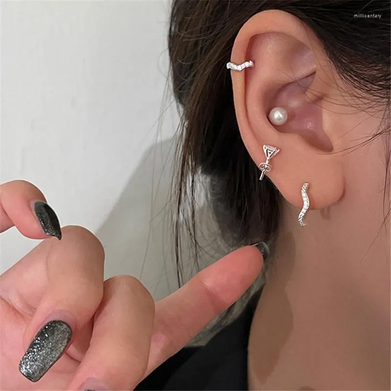 Hoop Örhängen 925 Silver Nål Glänsande Zirkon Geometrisk Piercing Örhänge För Kvinnor Flickor Härlig Bröllopsfest Smycken Presenter Eh068