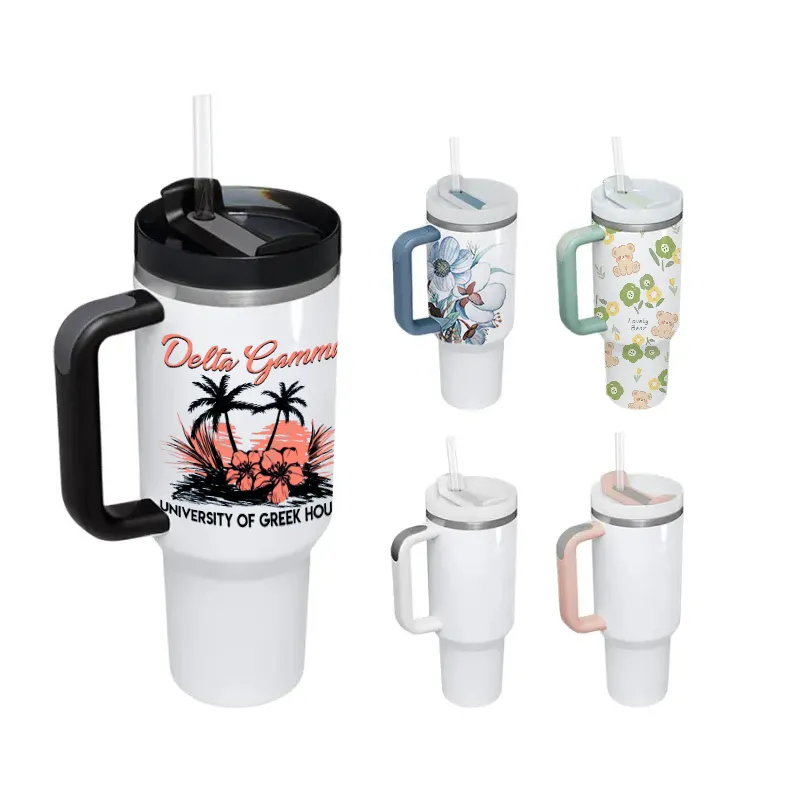 Manufacture! Sublimation 40oz White Tumblers With Handle Double Wall Vacuum Third Generation 40oz Travel Mugs