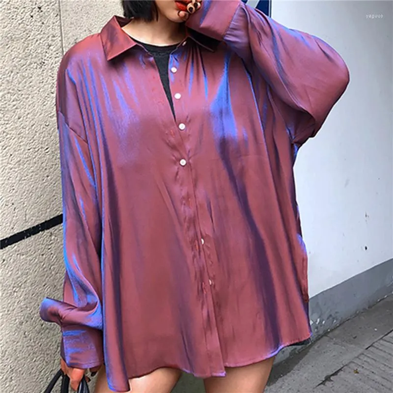 Damblusar 2023 Damkläder Sidenskjorta Vintage Blus Damer Skirtopp Långärmad Klänning Plus Size Overshirt