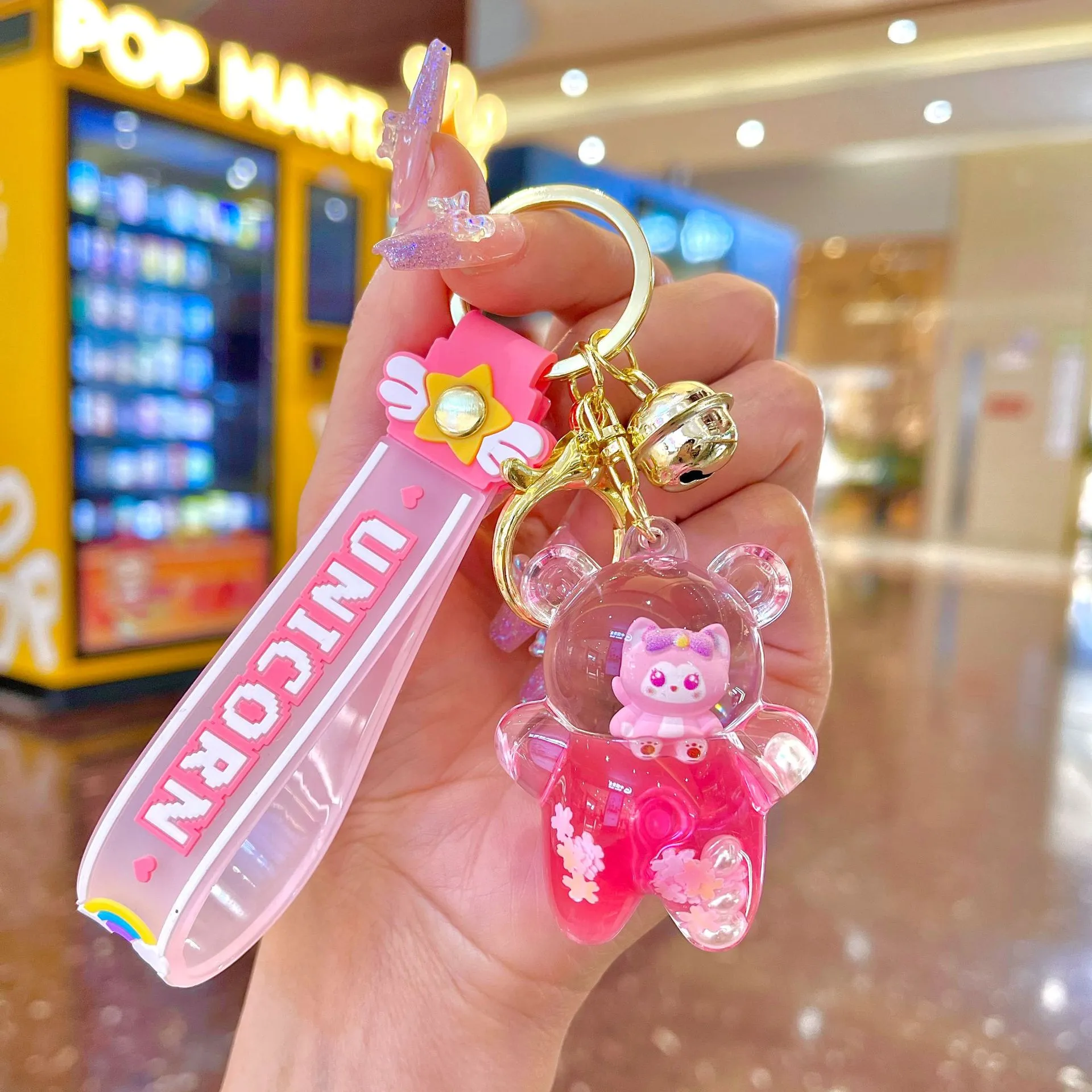 Pink Glow Keychain Creative Flowing Sand Bottle Keychain Women's Bag  Pendant Car Keychain Small Jewelry Cute Gift Wholesale