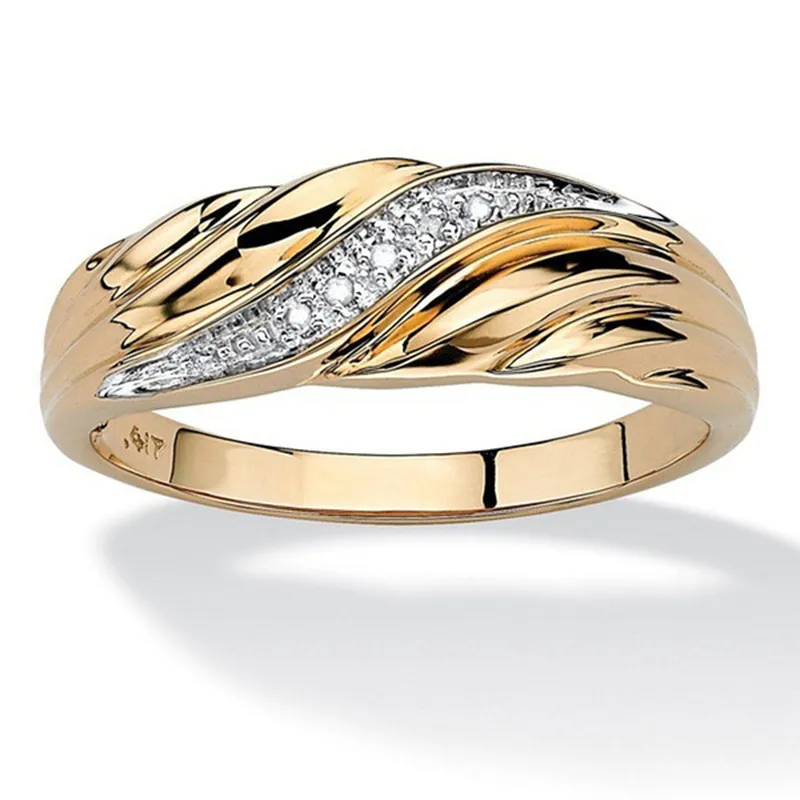 Mode Kreative Twisted Männer Frauen Ring Exquisite Gold Farbe Metall Intarsien mit Weiß Zirkon Verlobungsring Schmuck