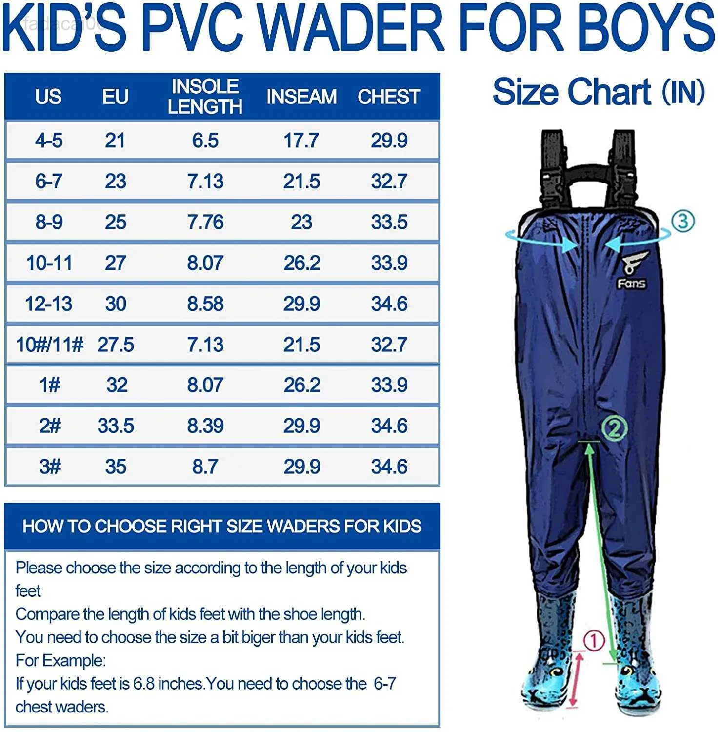 Fishing Accessories 8 Fans Kids Chest Waders Waterproof Bootfoot