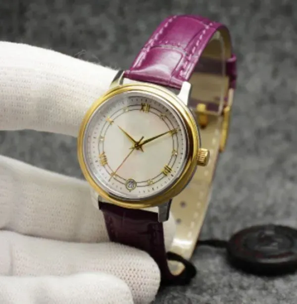 U1 Top AAA Orologio classico NOVITÀ Orologi De Ville Prestige Meccanico automatico Cassa in oro Quadrante a conchiglia Cinturino in pelle viola Data Vetro zaffiro 32mm Miyota 2813 da donna