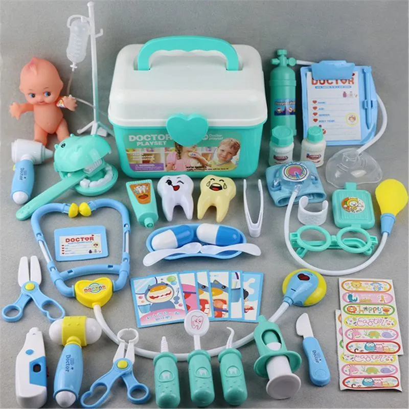 Tools Workshop Ambulance Box 44 PCS Set Girls Rollspel Doctor Game Medicine Simulation Dentist Preteny Toy 230705
