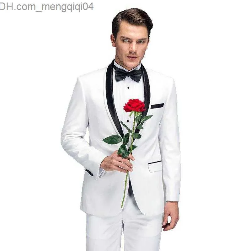Męskie dresy dostosowane biała kurtka garnitur męski 2 kurtki + spodnie Terno Masculino casual strój weselny pana młodego Z230707