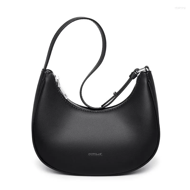 Evening Bags French Niche Leather Handbag Women's Top Layer Cowhide Shoulder Underarm Bag Crescent