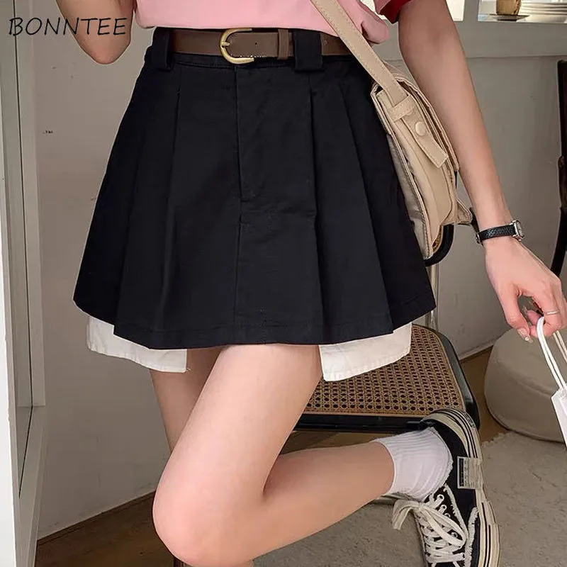 Skirt with Lining Arrival Elegant Chic Fit Feminine Simple High Waist Casual Basic Trendy Daily Pleated Design Cozy 230705