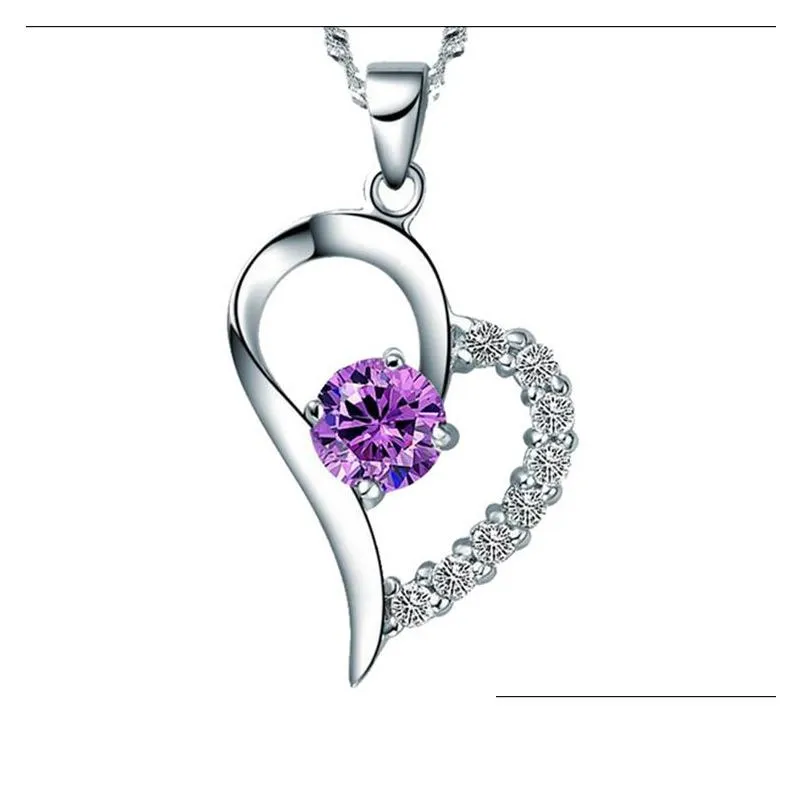 Pendentif Colliers De Mode Autrichien Romantique Collier En Cristal 925 Sterling Sier Coréen Cz Diamant Amour En Forme De Coeur Boîte Chaîne Pour Wom Dh2Uy