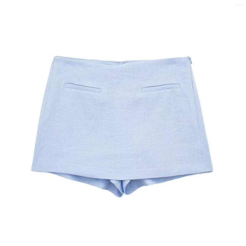 Jupes bleu Mini jupe-short femmes taille haute lin texturé pour Chic dame Shorts femme vêtements 2023