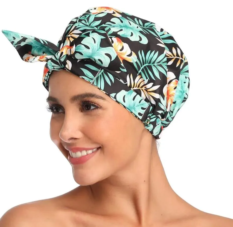 Cuffia da doccia per turbante di lusso da donna annodata impermeabile riutilizzabile in tessuto ad asciugatura rapida da donna Cuffia per capelli per bagno doccia Jumbo