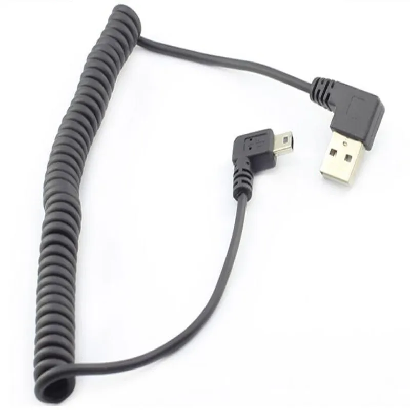 2 ports 90 degrés à angle droit mini B USB 2.0 A câble d'alimentation de données à ressort mâle pour la navigation du véhicule enregistreur de conduite de voiture caméra