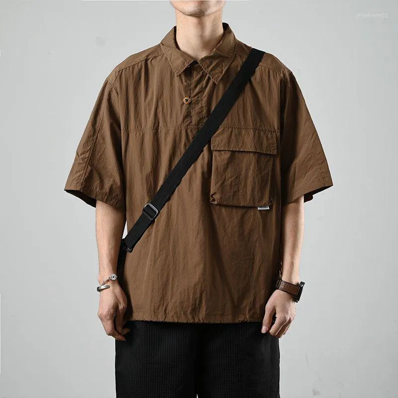 Harajuku Style Mens Vintage Polo Oversized Shirt Men Short Sleeve Casual Fashion Oversized Brown Blue Perfect For Summer From Strawberry22 20.25 DHgate.Com