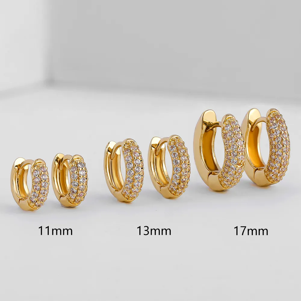 Stud Gold Plated Huggie Earrings with CZ Zircon Thin Ear Hoops Cartilage Earring for Women Round Minimal Earring Piercing Jewelry 230706