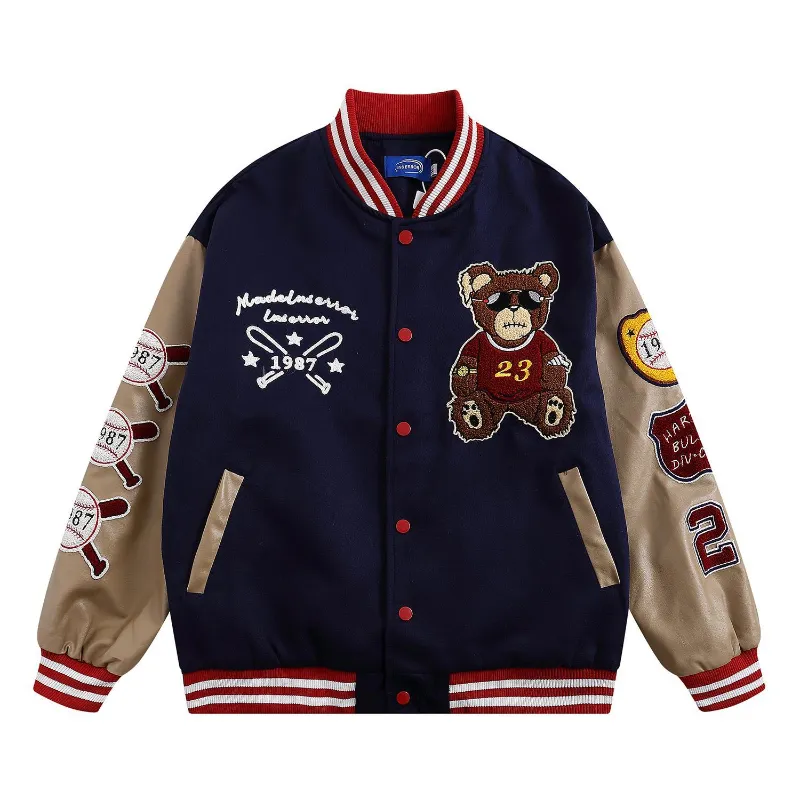 Damenjacken Herbst und Winter Baseballkleidung Design Sinn Nische Männer und Frauen Y2K Little Bear Stickerei Paare Freizeitjacke 230705