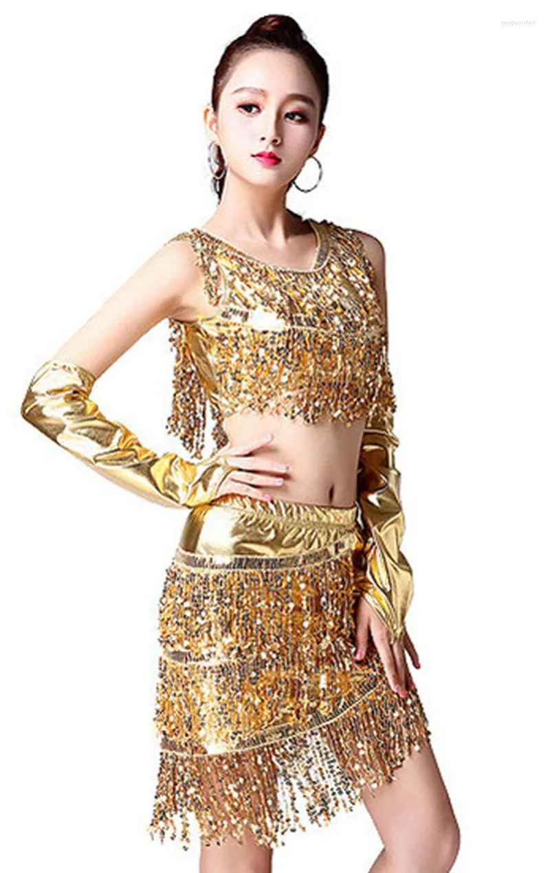 Stage Wear Sexy Adult Sequins Tassel Latin Dance Suit Ballroom Modern Costumes Rumba Samba Cha Competition Dresses