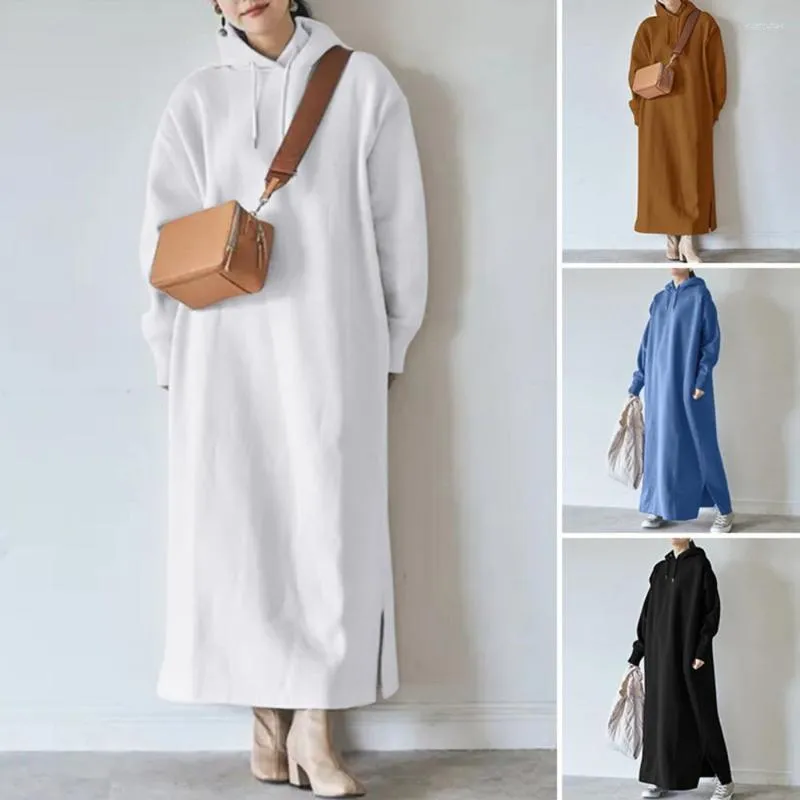 Casual Dresses Hooded Vestidos 2023 Autumn Solid Sweatshirt Dress Women Oversized Hoodies Robe Warm Maxi