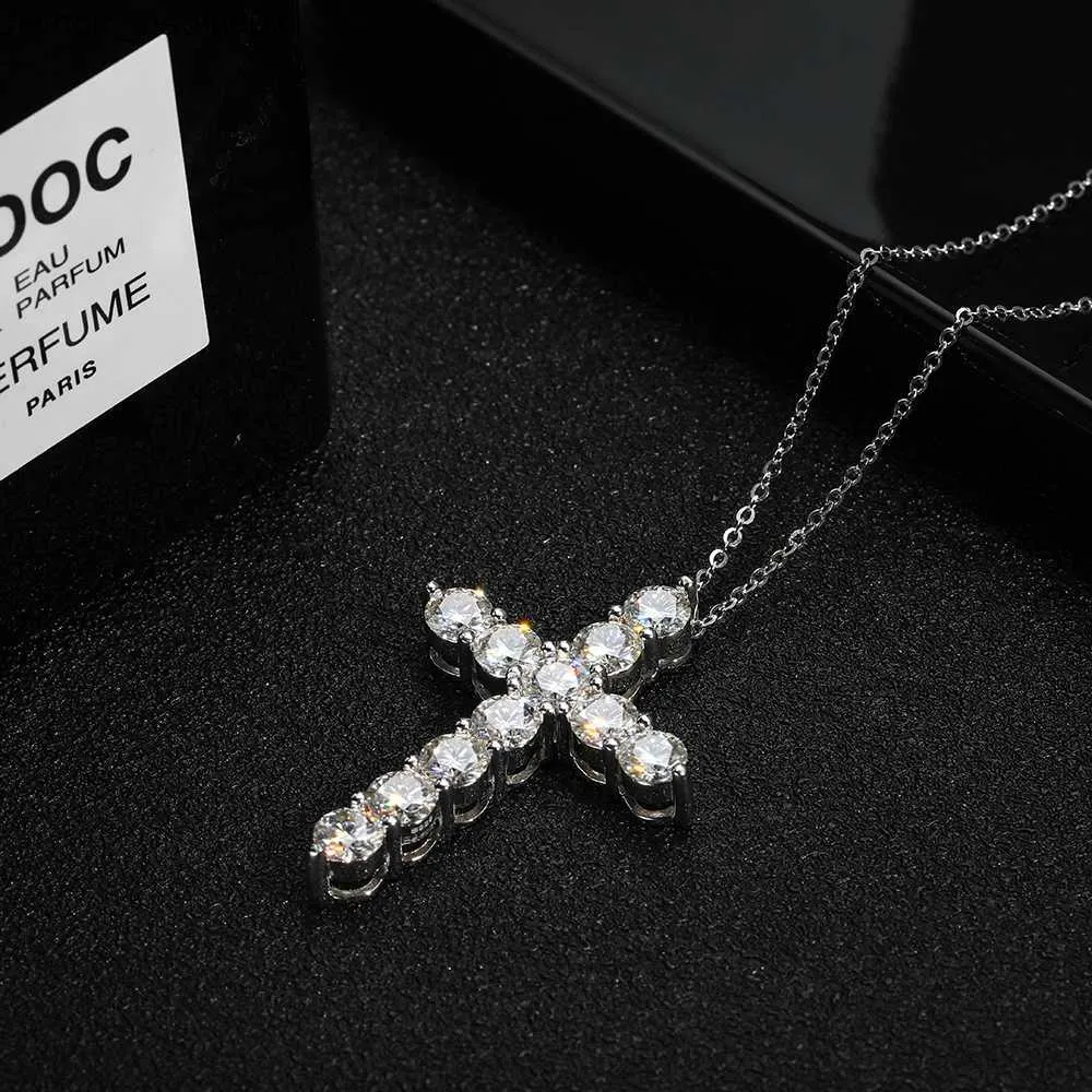 Pendant Necklaces KNOBSPIN All Molten Silica Cross Pendant Necklace Original 925 Sterling Silver Chain Plated 18k White Gold Fine Necklace Z230707