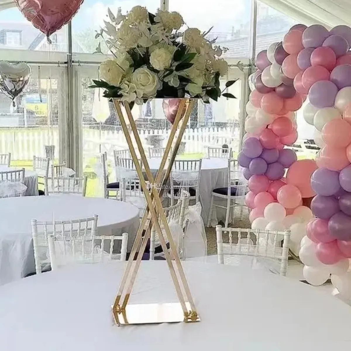 bloempot bruiloft decoraties kristal hoge witte vaas voor bloemstukken gouden vaas kolom Wedding Road Lead Table Flower Stand Kandelaar Middelpunt