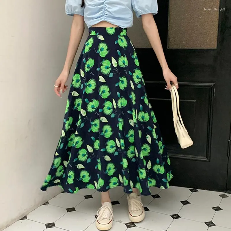 Rokken TIGENA Esthetische Bloemenprint Chiffon Lange Rok Voor Vrouwen 2023 Zomer Casual Vakantie Een Lijn Hoge Taille Maxi Vrouwelijke Koreaanse