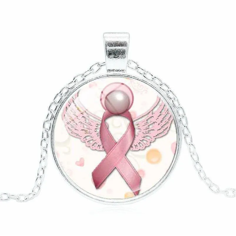 Pendant Necklaces New Arrival Pink Ribbon Glass Gemstone Breast Cancer Awareness Necklace For Women Mens Fashion Jewelry Drop Delive Dh3Sl