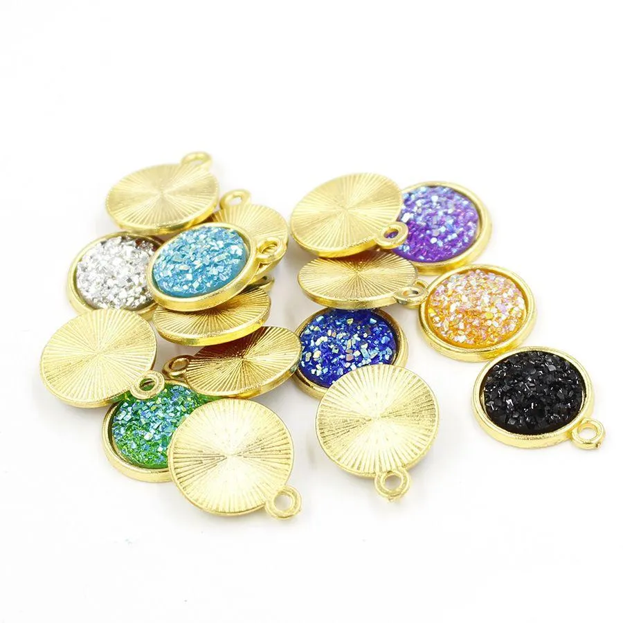 Pendant Necklaces 12Mm Druzy Drusy Stone Gold Bling Resin Round Charm For Neckalces Making Fashion Jewelry In Bk Drop Delivery Pendan Dh40W