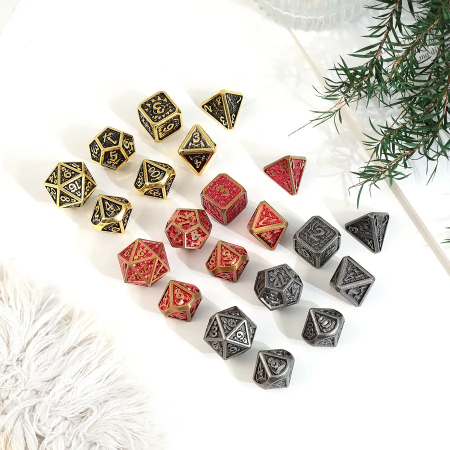 2023 New Style 7pcs Polyhedral Loose Gemstones Dice Set Dungeons & Dragons Metal Dice Set DND Games Customized RPG Dice 8 Colors Wholesale