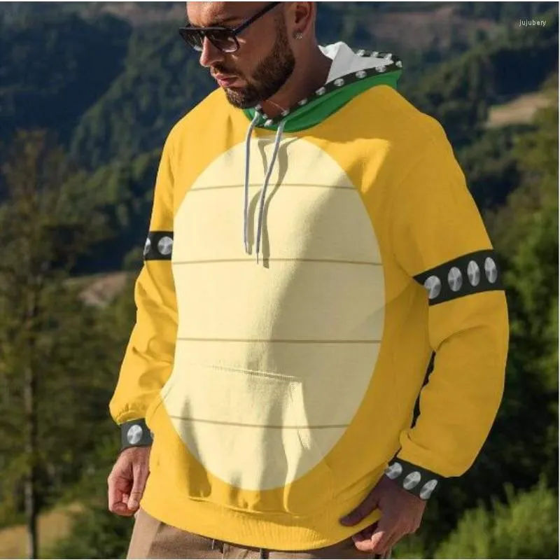 Moletons Masculinos Desenhos Animados Bowser Impressão 3D Zip Up Moletom Feminino/Masculino Harajuku Streetwear Hip Hop Jaqueta com Capuz com Zíper Traje de Cosplay