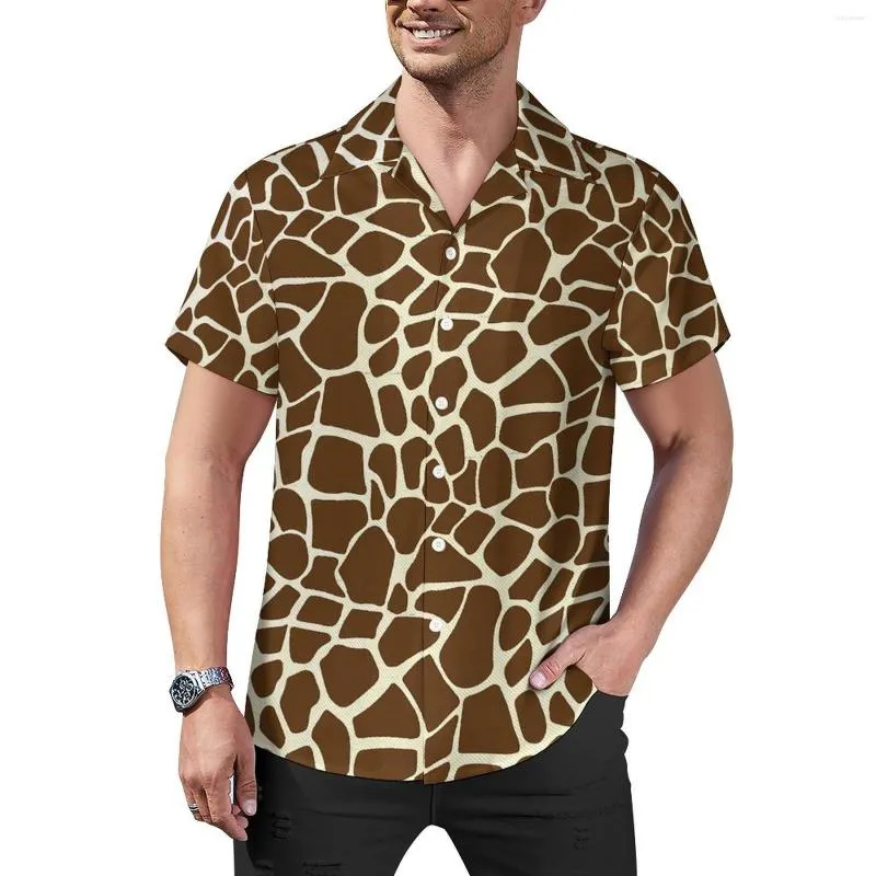 Men's Casual Shirts Giraffe Vacation Shirt Brown Animal Print Summer Man Harajuku Blouses Short-Sleeved Design Top Plus Size