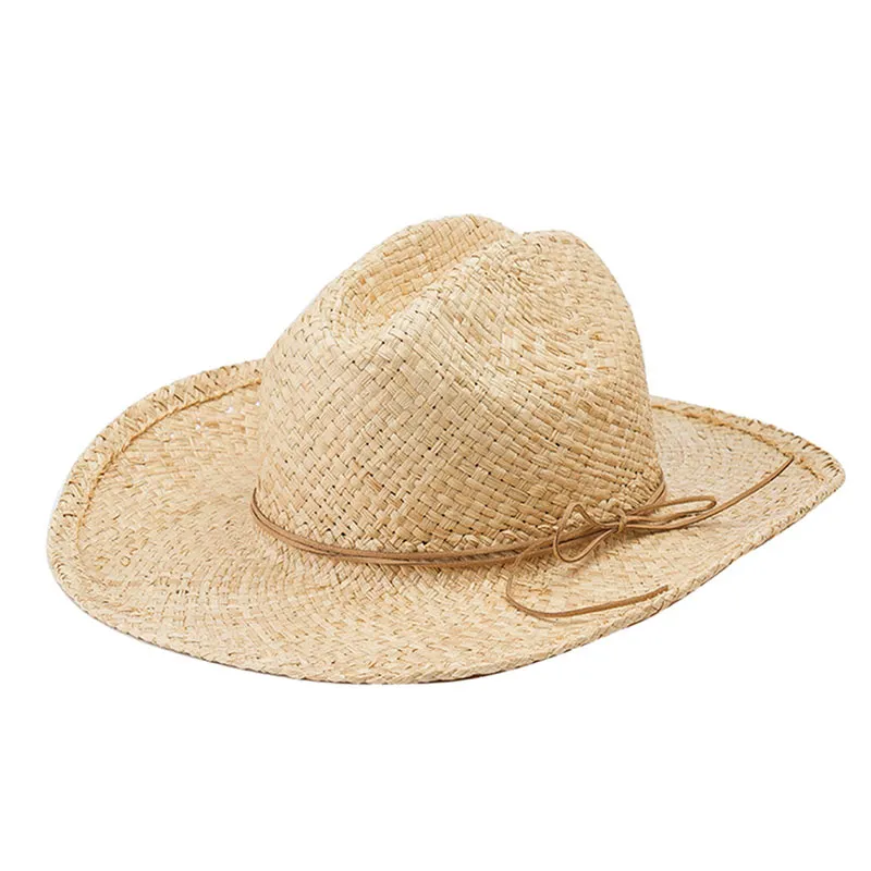 100% chapeaux de paille naturelle pour femmes hommes été creux plage Cowgirl chapeau de soleil Western Cowboy chapeau Sombrero Hombre